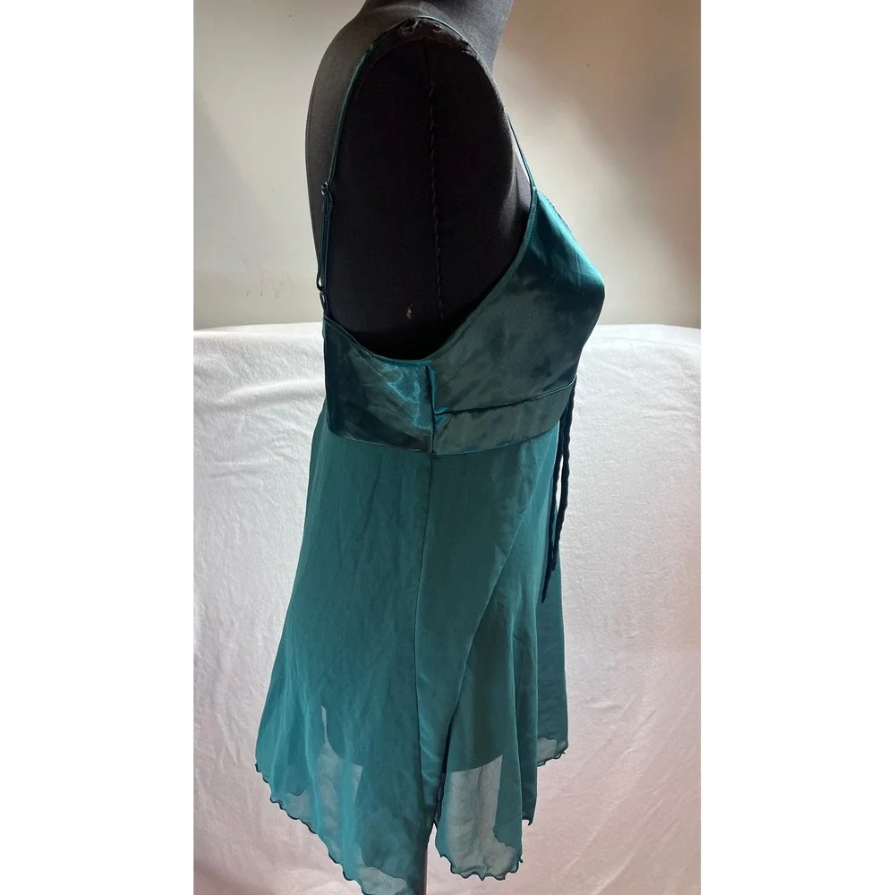 Victoria's Secret Emerald Green Satin Chiffon Rosette Babydoll Chemise Large